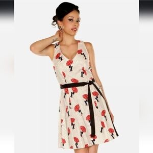 Retrolicious Red Umbrella Print Polka Dot Dress, Size‎ Medium, Love, Made in USA